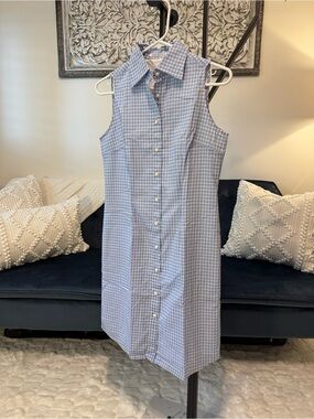 Hadleigh’s Blue Plaid Sleeveless Button Front Shirt Dress
